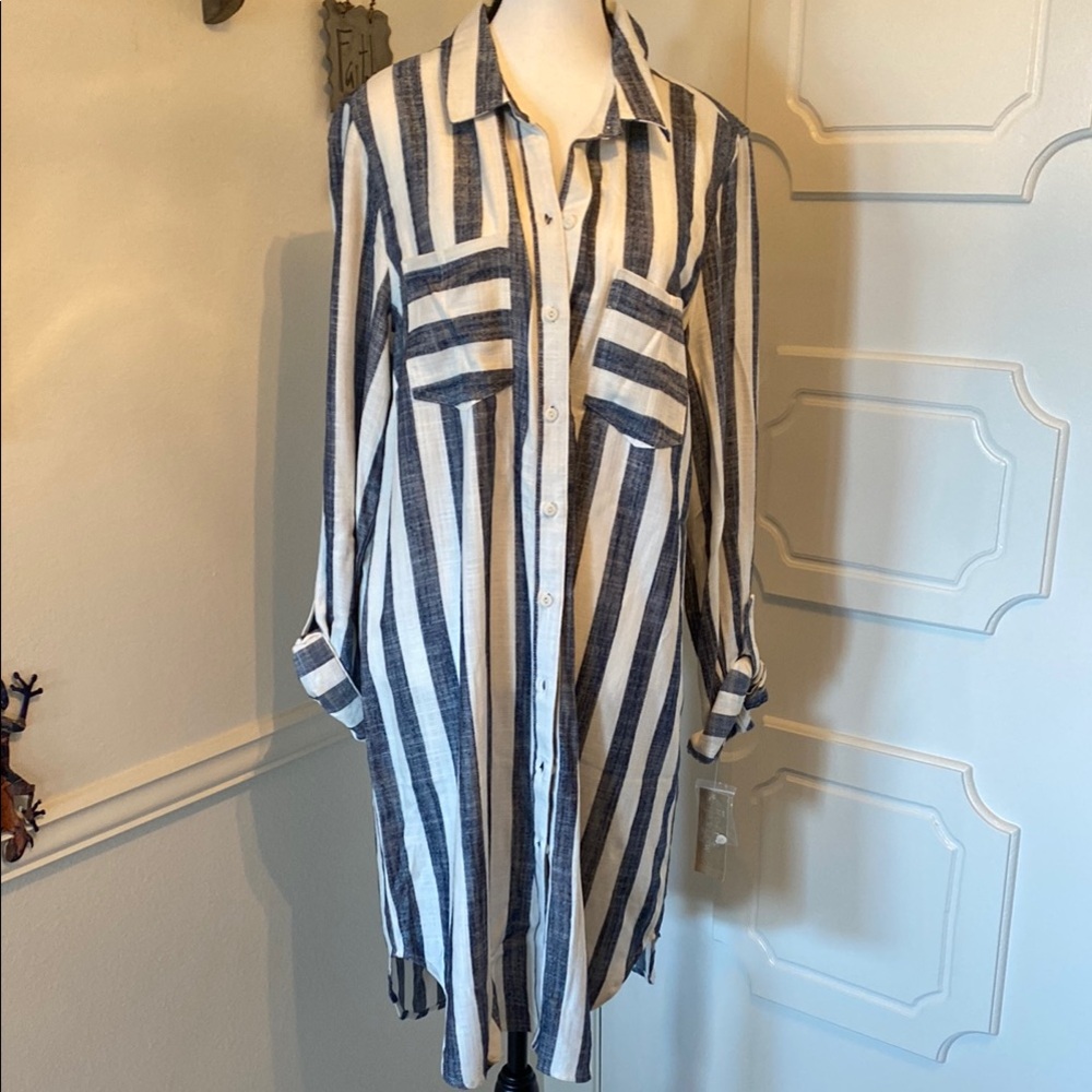 NWT Hope & Harlow Navy + White Striped Button-Up Shirt Dress Sz 16 $128